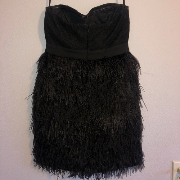 A. Drea Faux Feather Strapless Dress with Lace Top - Picture 5 of 7